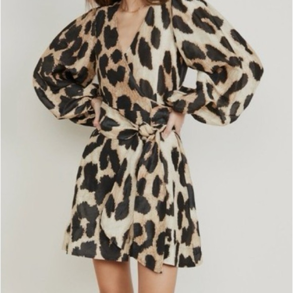 Ganni Leopard Print Wrap Dress